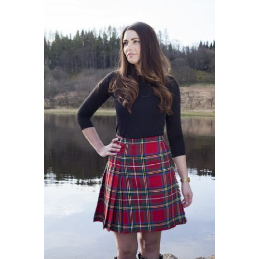 thumbnail image 2 of Ladies Black Stewart Tartan Pleated Kilt Skirt - 16" Length (Acrylic, Low Rise, Buckle Closure) 2 of 4